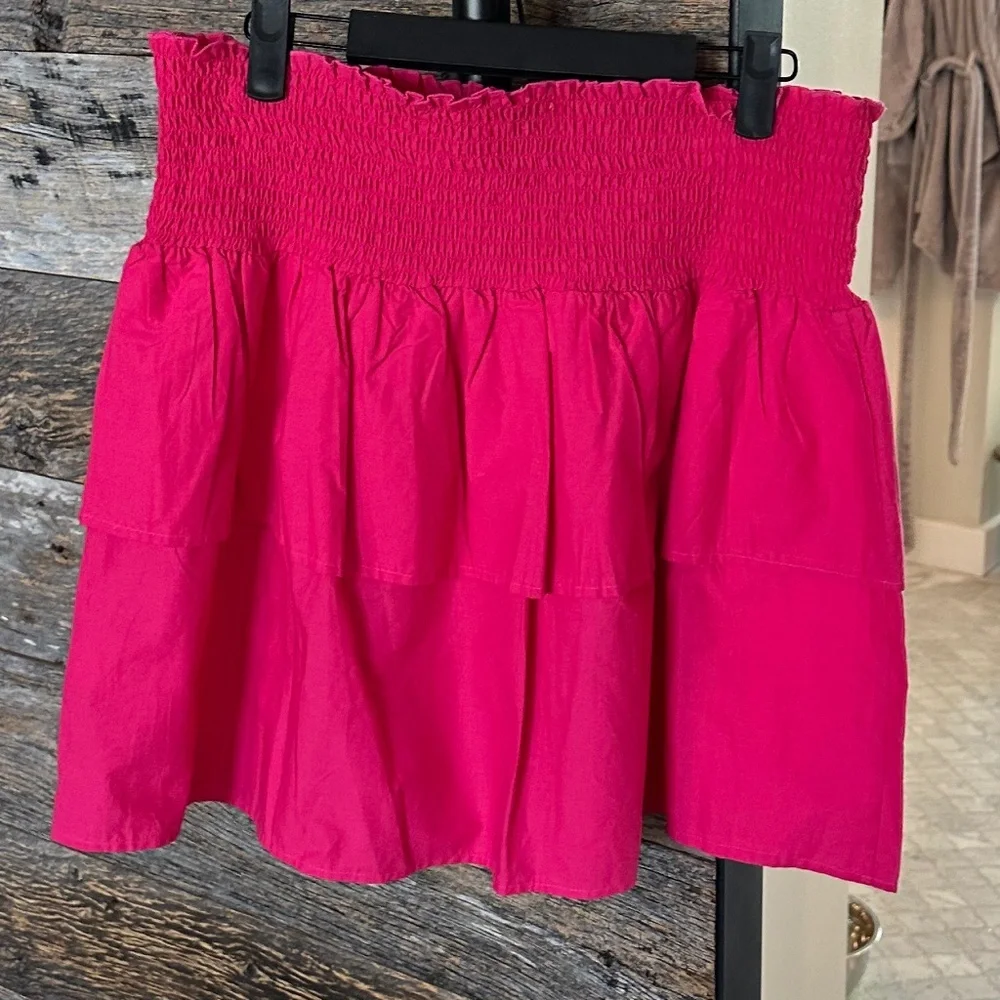 HT360 Collective Layered Ruffle Mini Skirt Fuchsia Smocked Waist Size M - Picture 3 of 9